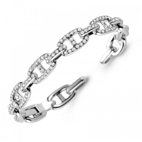 Damaso 18K White Gold Gucci Design Link Diamond Bracelet