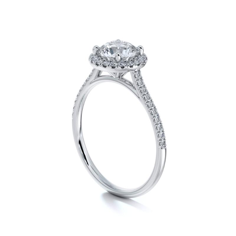 Semi-Mount Thin Contour Cathedral Round Pave Diamond Halo Engagement Ring