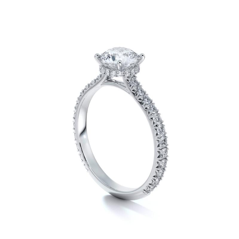 Semi-Mount Contour Cathedral Round French Pave Diamond Engagement Ring