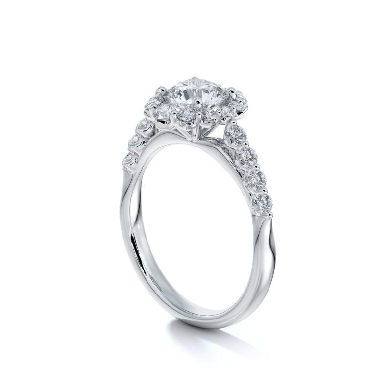 Semi-Mount Graduated Diamond Halo Tiara Cathedral Engagement Ring