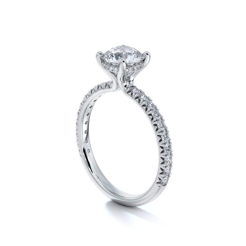 Semi- Mount Embrace 4-Prong French Pave Set Diamond Engagement Ring with Pave Gallery Wire